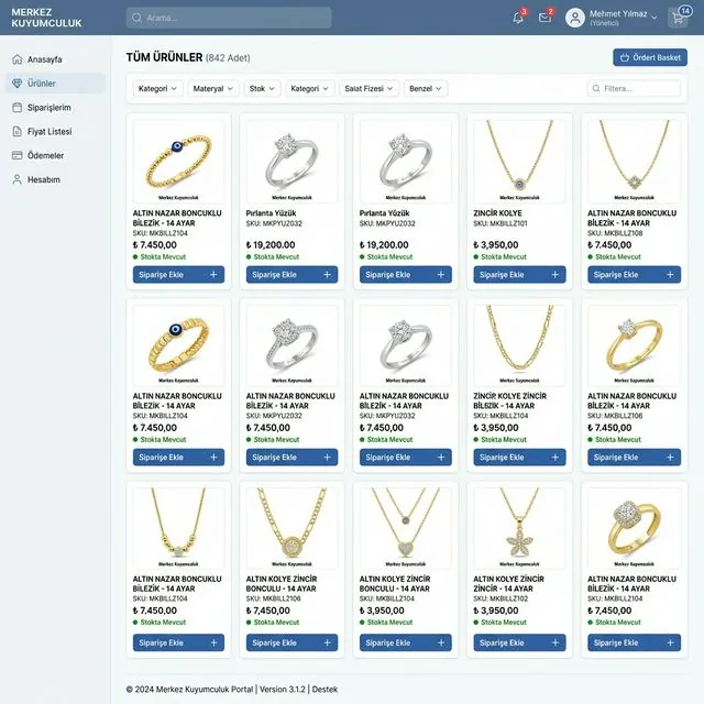 B2B order portal interface